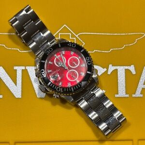 Invicta Red Dial Silver Watch
